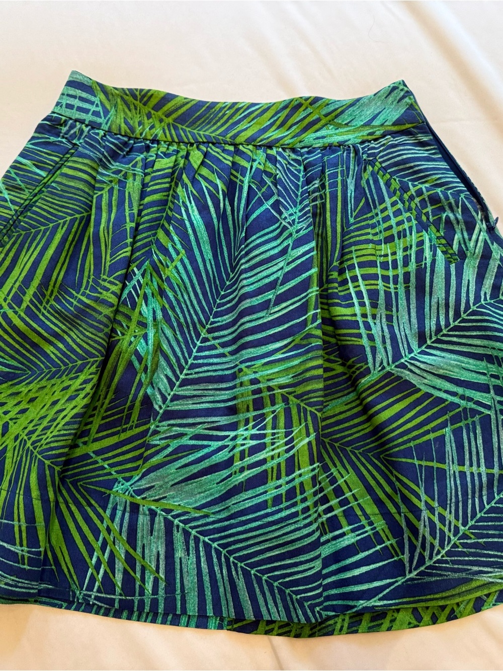 Banana Republic Navy & Emerald Leaf Print A-Line Skirt